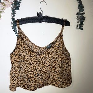 Spaghetti strap shirt button front leopard